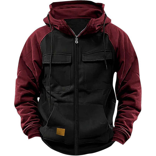 Herren nan Utility-Kapuzenjacke mit Materialmix, Brusttaschen und Reißverschluss EB