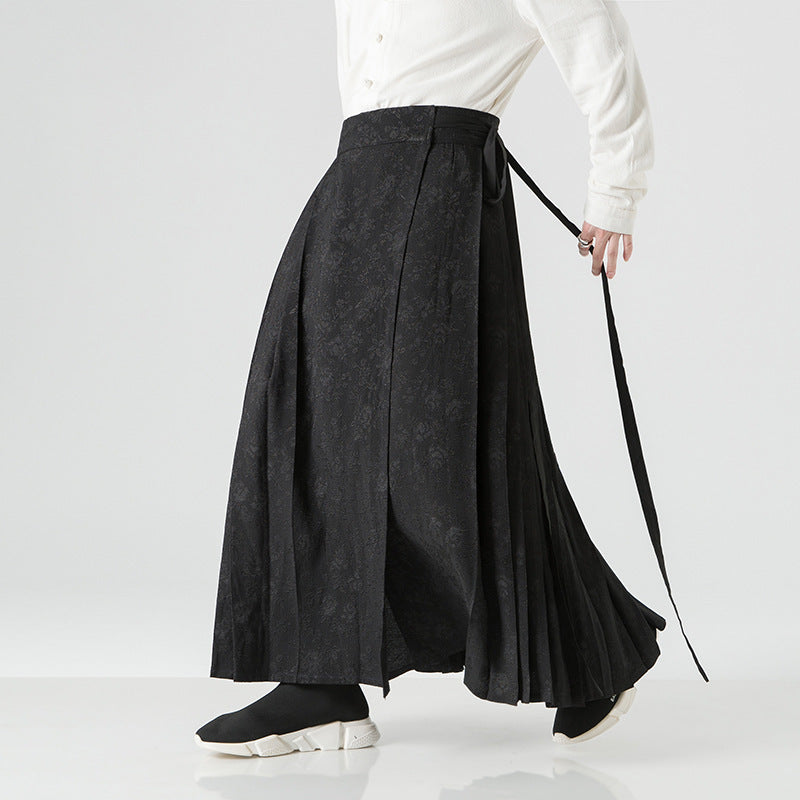 Damen nan Maxi-Rock mit breitem Taillenbund ornamentaler Bordüre und plissierten Falten EB