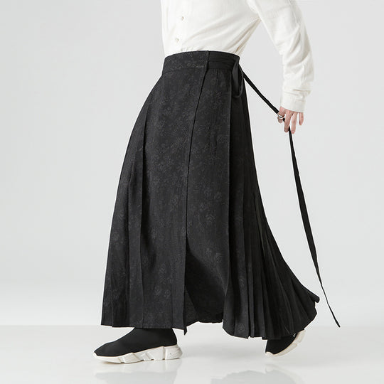 Damen nan Maxi-Rock mit breitem Taillenbund ornamentaler Bordüre und plissierten Falten EB