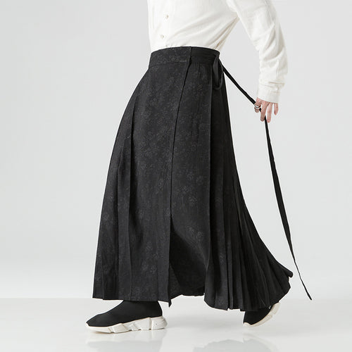 Damen nan Maxi-Rock mit breitem Taillenbund ornamentaler Bordüre und plissierten Falten EB