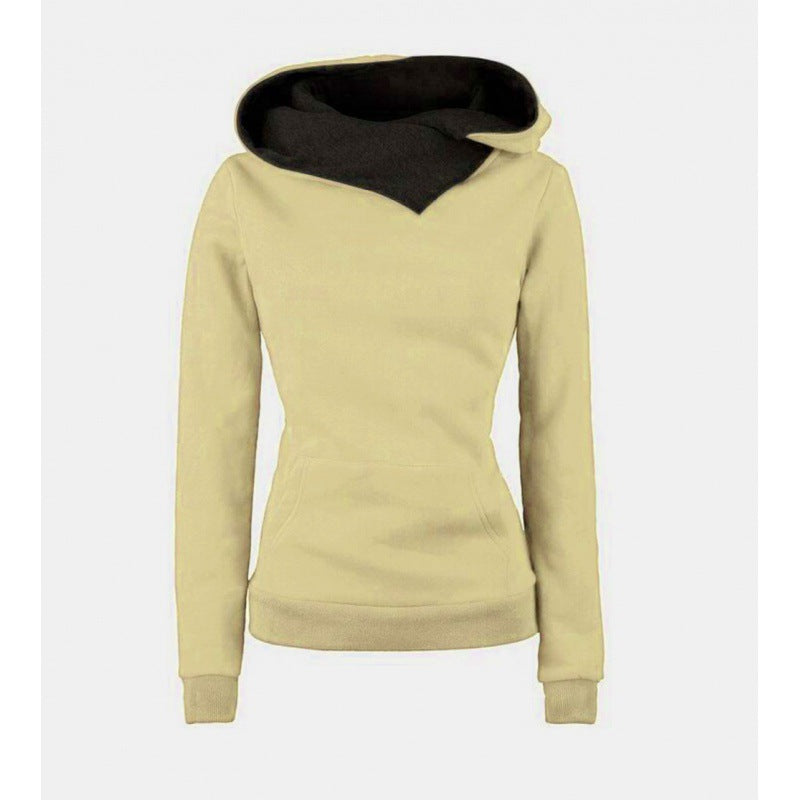 Damen Taillierter Kapuzenpullover mit überlappendem Schalkragen und Kängurutasche EB