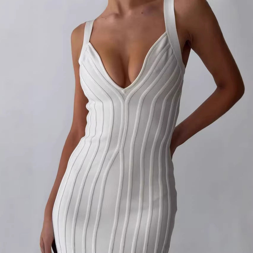 Damen Figurbetontes Maxikleid mit tiefem V-Ausschnitt EB