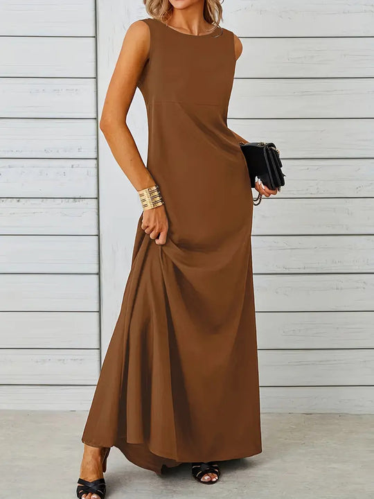 Damen elegantes Maxikleid mit schwingendem Saum und klassischem Schnitt EB