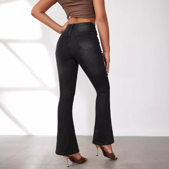 Damen Flared Jeans mit hohen Bund und modischen Knopfdetails EB