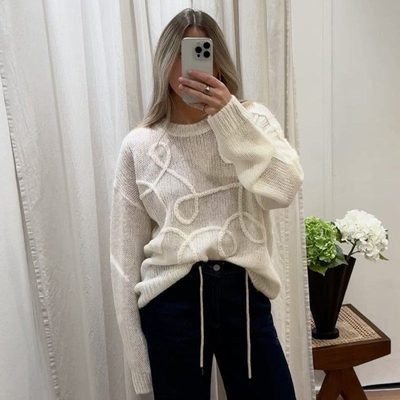 Damen Strickpullover mit floralem Garnmuster EB