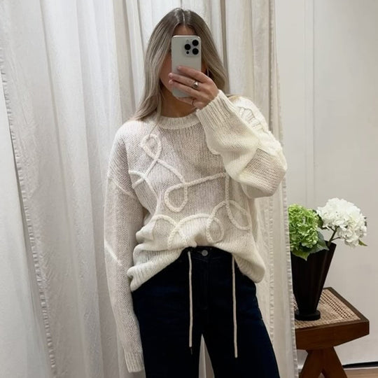Damen Strickpullover mit floralem Garnmuster EB