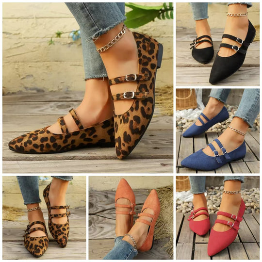 Damen spitze Mary Jane Ballerinas mit doppeltem Riemchen und komfortablem Fußbett EB