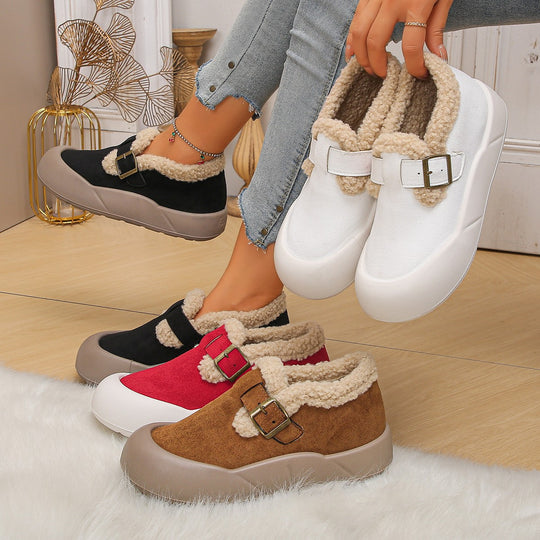 Damen Hüttenschuhe mit warmem Fleecefutter und modischem Schnallen-Detail EB