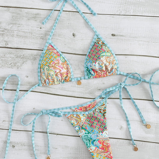 Damen Triangel-Bikini mit verspieltem Muster EB