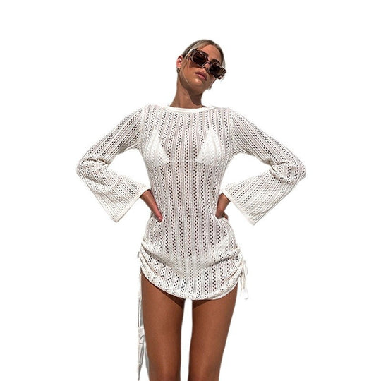 Damen strandfreundliches Netzkleid mit seitlichen Schnürungen EB