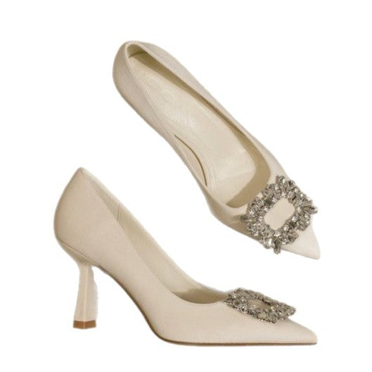 Damen elegante Stiletto-Pumps mit funkelnder Strass-Schnalle EB