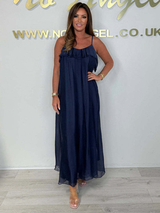 Damen Maxikleid mit zarter Rüschendetail und Spaghettiträger EB