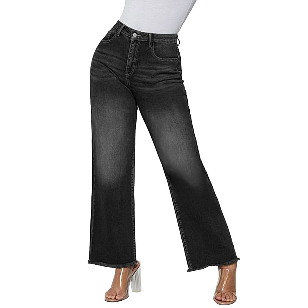 Damen nan weite knöchellange Jeans mit hohem Bund und rohem Saum EB