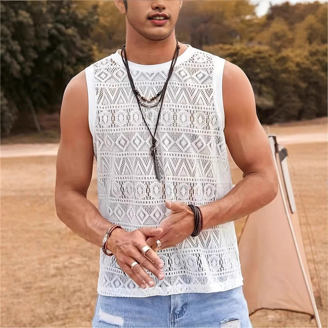 Herren Ärmelloses Netzshirt mit strukturiertem Design EB