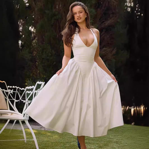 Damen Elegantes Kleid mit tiefem V-Ausschnitt und voluminösem Rock EB