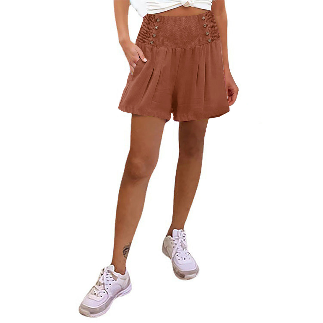 Damen elegante Shorts mit hohem Bund und Knopfdetail EB
