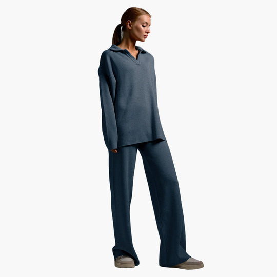 EB | Loungewear Set - Oversized Pullover mit Kragen und Weiten Hosen - Perfekt für Zuhause & Freizeit