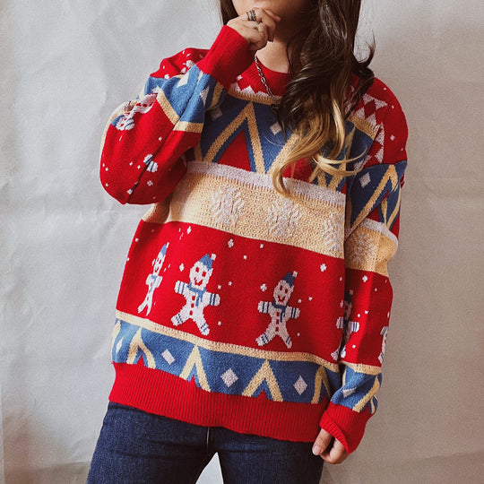 Damen Festlicher Winterpullover mit lebhaftem Weihnachtsdesign EB
