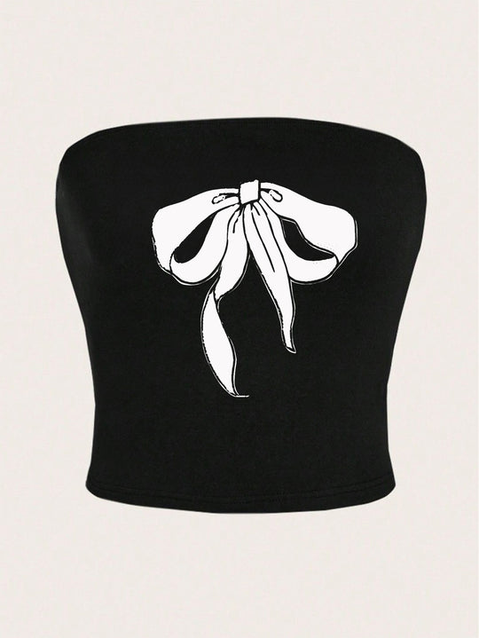 Damen Bandeau-Oberteil mit fruchtigem Motiv und figurbetontem Schnitt EB