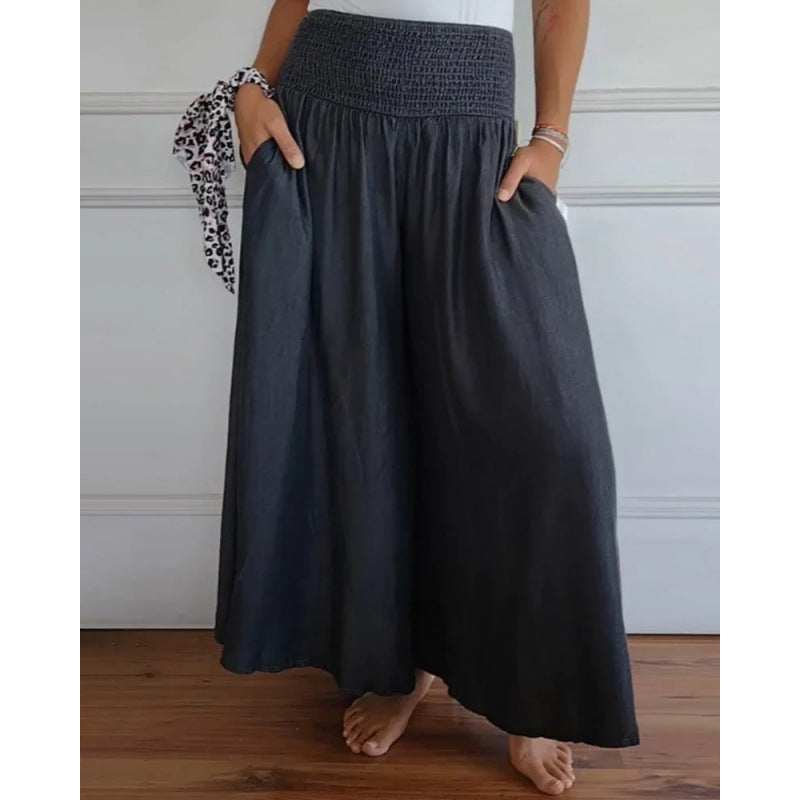 Damen luftige Weite Hose mit elastischem Bund und Taschen EB