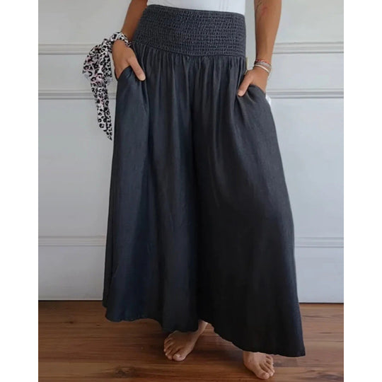 Damen luftige Weite Hose mit elastischem Bund und Taschen EB