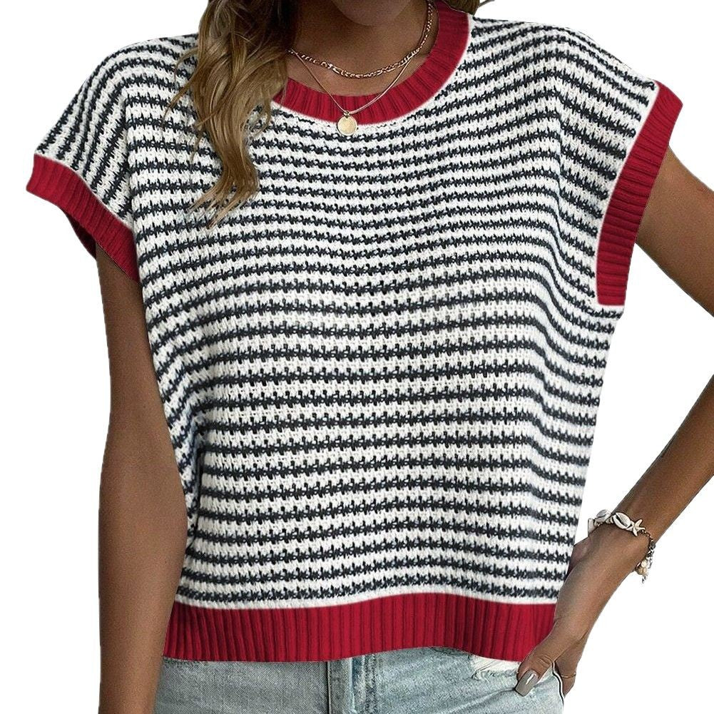 Damen lässiges Strickoberteil mit kurzen Ärmeln und strukturiertem Design EB