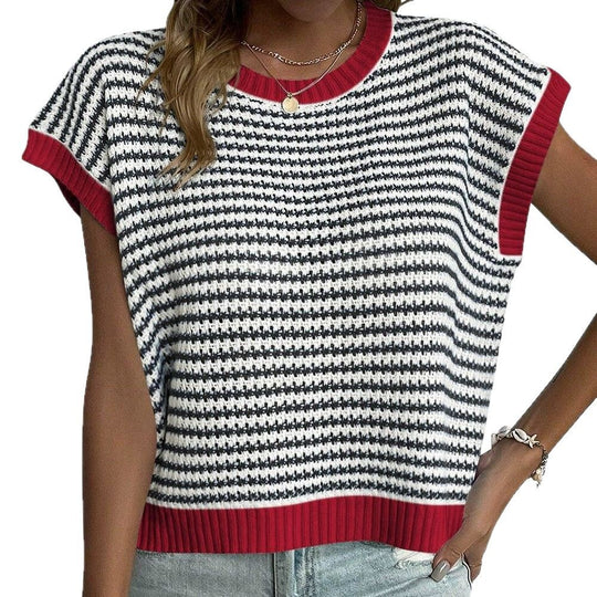 Damen lässiges Strickoberteil mit kurzen Ärmeln und strukturiertem Design EB