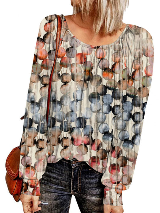 Damen Ethno-Print Oversize-Tunika mit Rundhalsausschnitt und langen Ballonärmeln EB