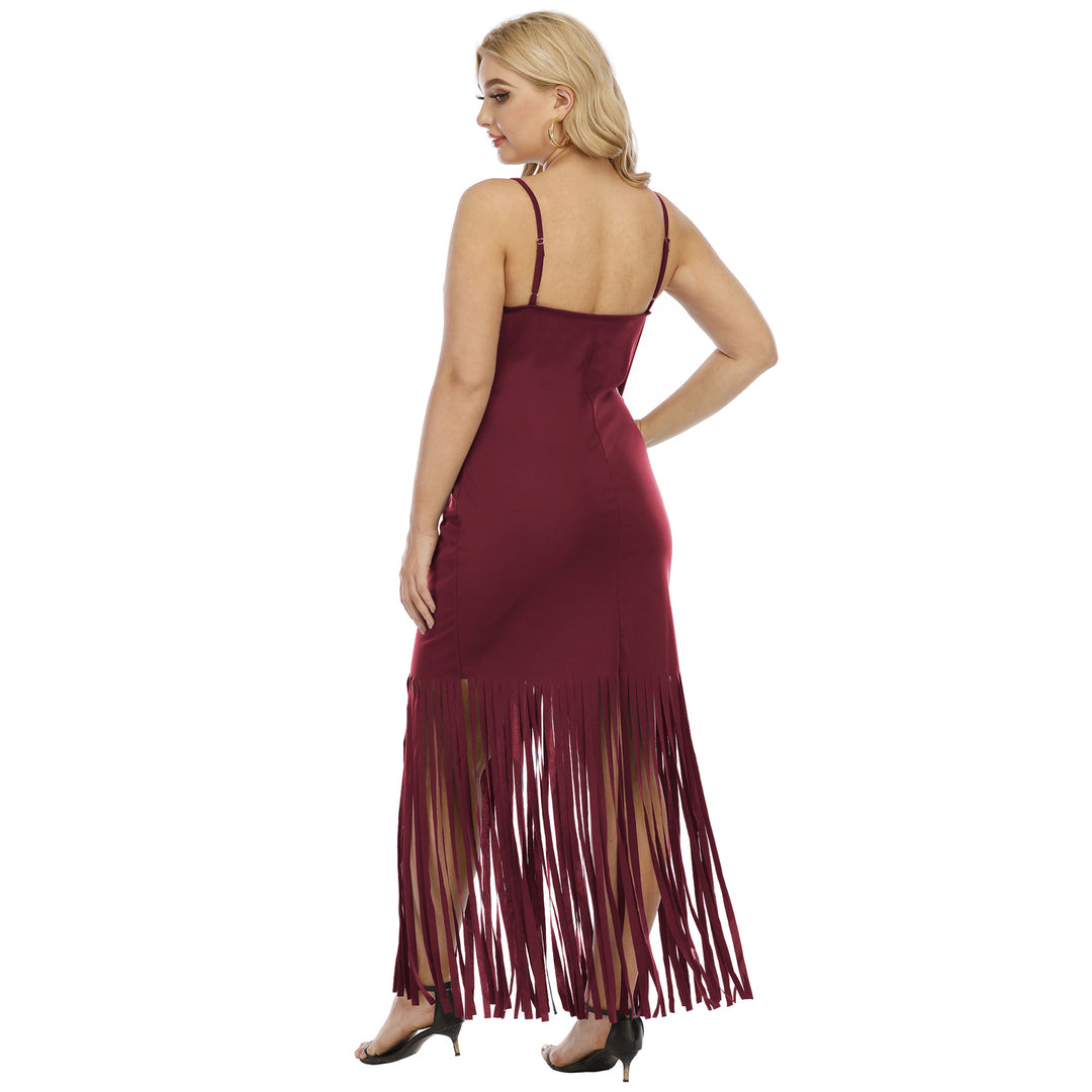 Damen Maxikleid mit fransigem Design EB