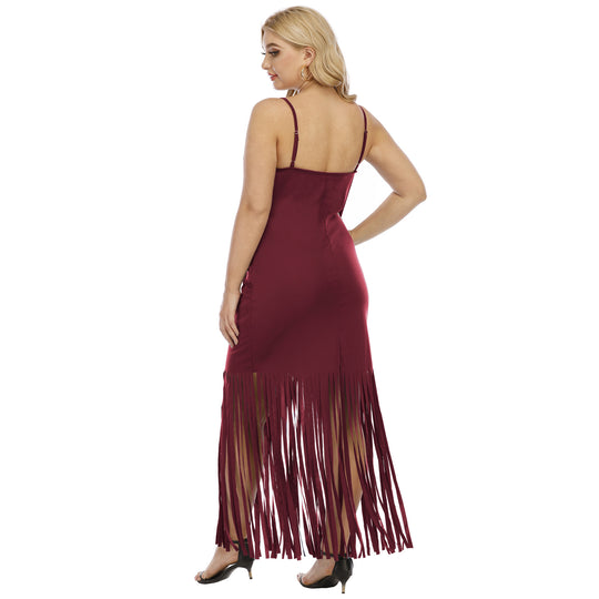 Damen Maxikleid mit fransigem Design EB