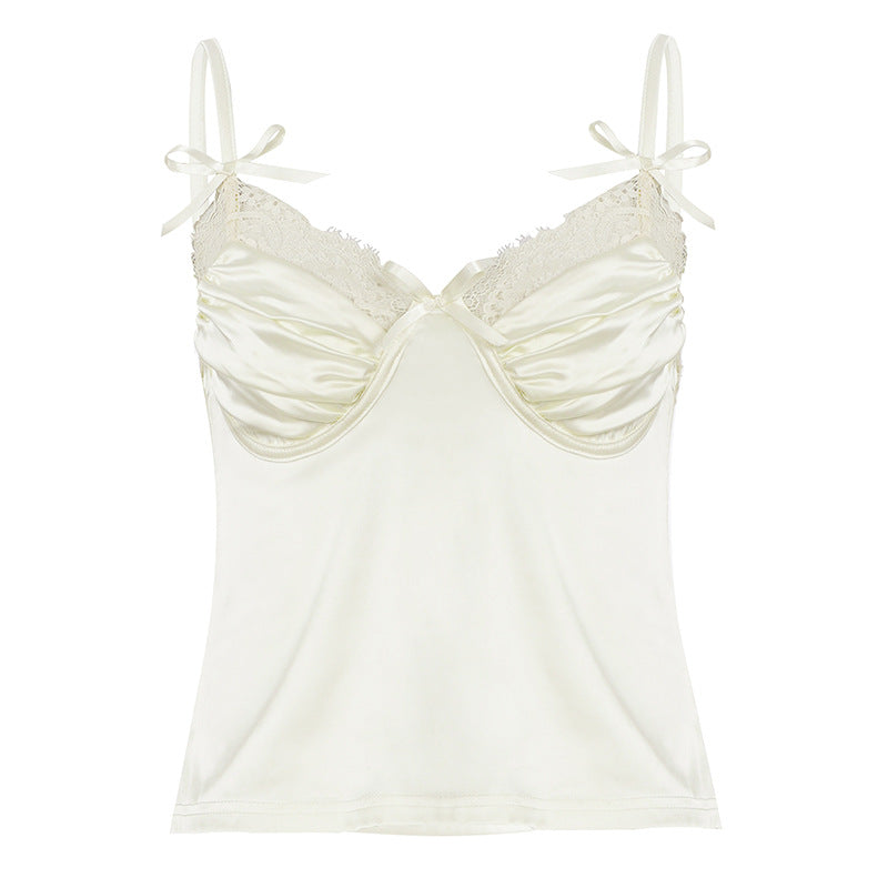 Damen Satin-Camisole mit Spitze und verspielten Schleifen EB