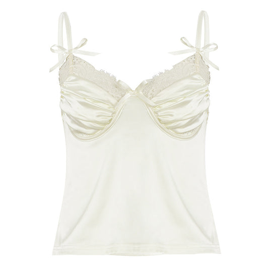 Damen Satin-Camisole mit Spitze und verspielten Schleifen EB