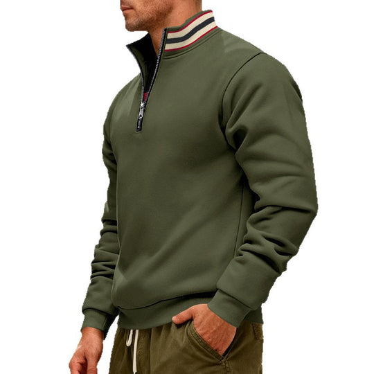 Herren nan Stehkragen-Halbzip-Sweatshirt aus Baumwollfleece mit Kontraststreifen am Kragen und gerippten Bündchen EB