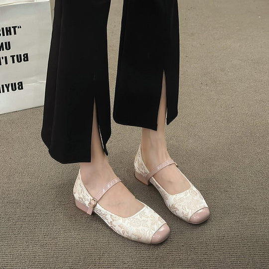 Damen Ballerinas mit zierlichem Riemen und floralem Design EB
