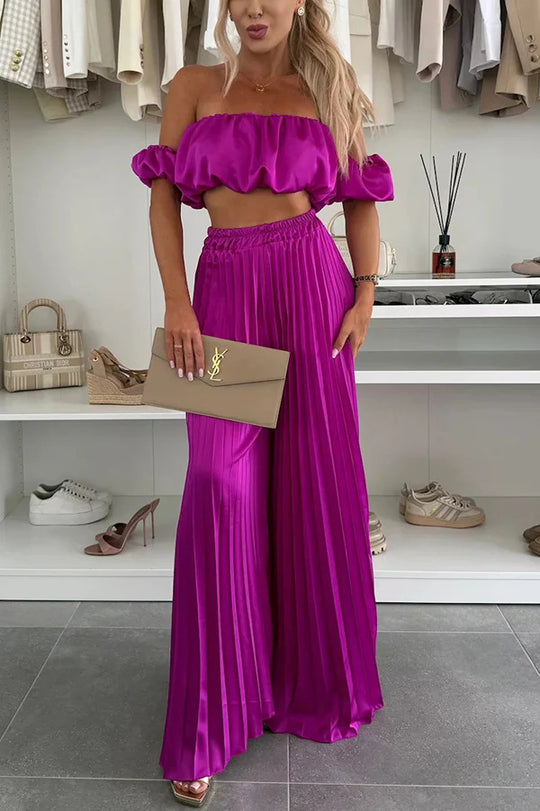 Damen Elegantes Set mit schwingendem Oberteil und plissierten Hosen EB