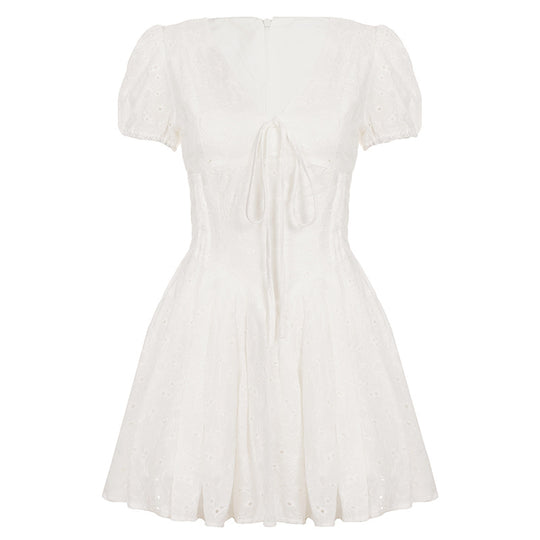 Damen Kurzärmeliges Sommerkleid mit raffinierten Rüschendetails und Bindeband EB