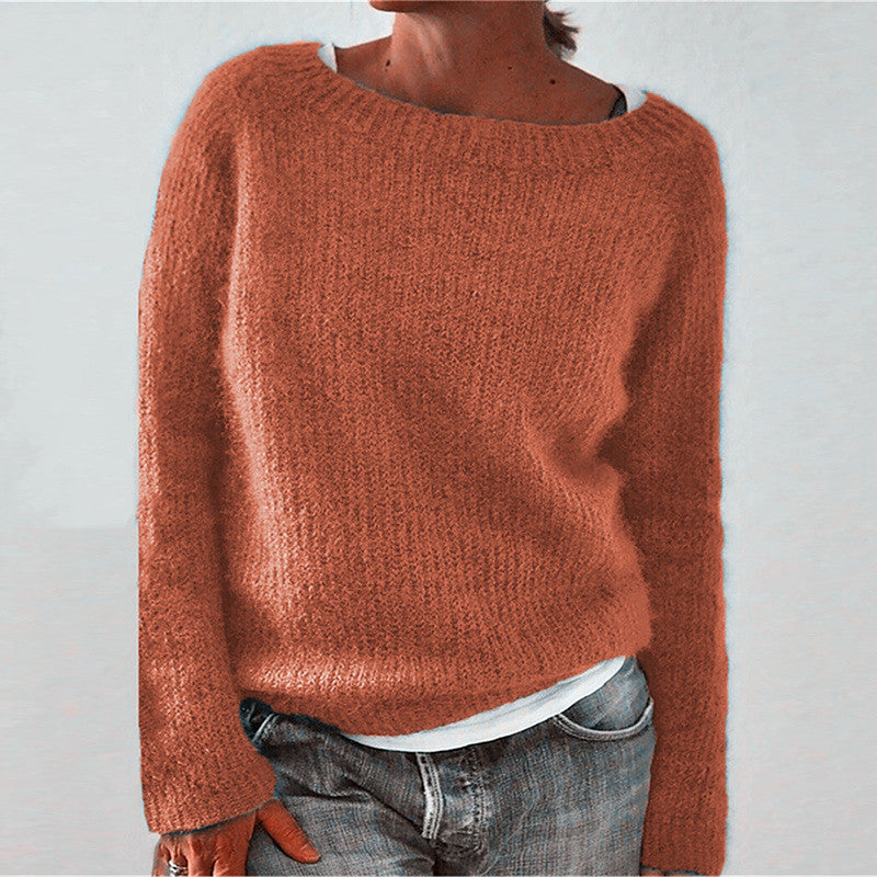 Damen nan kuscheliger Grobstrickpullover mit Rundhalsausschnitt und lockerem Oversize-Schnitt EB
