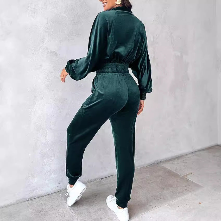 Damen lässiger Sportanzug mit elastischem Bund und Taschen EB