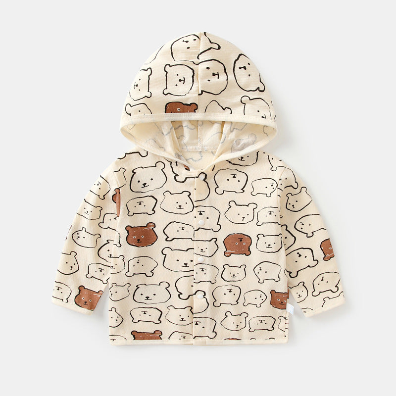 Unisex nan leichte Kapuzenjacke aus Baumwolle für Babys mit ganzflächigem Herzdruck und Druckknopfverschluss EB