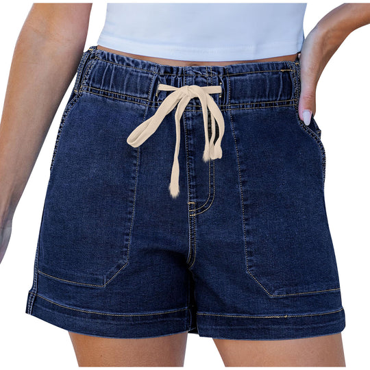 Damen bequeme Denim-Shorts mit Gummizug und praktischen Taschen EB