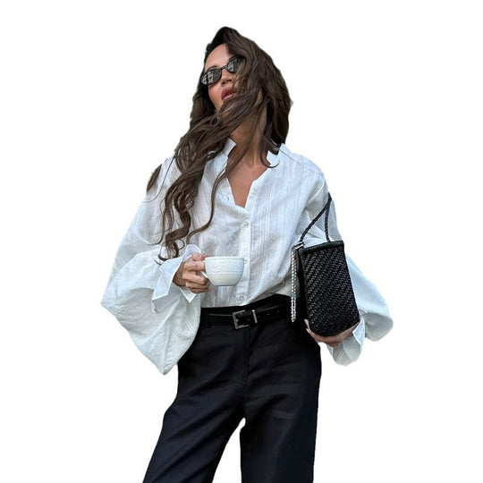 Damen elegante Bluse mit voluminösen Ärmeln EB