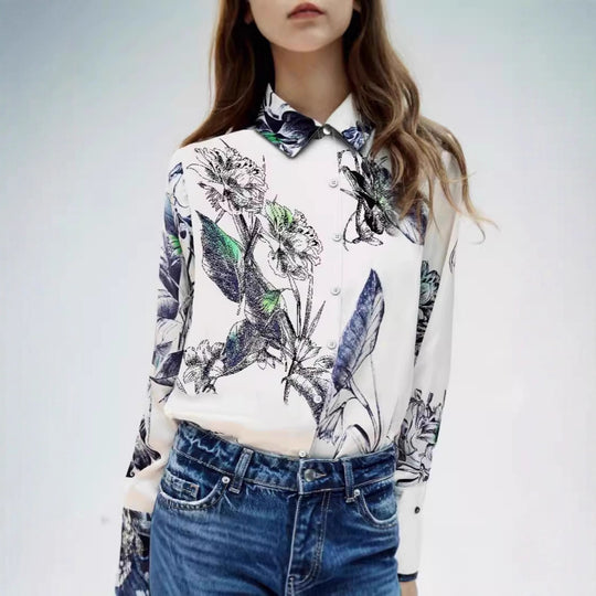 Damen Bluse mit floralem Druck und edler Knopfleiste EB