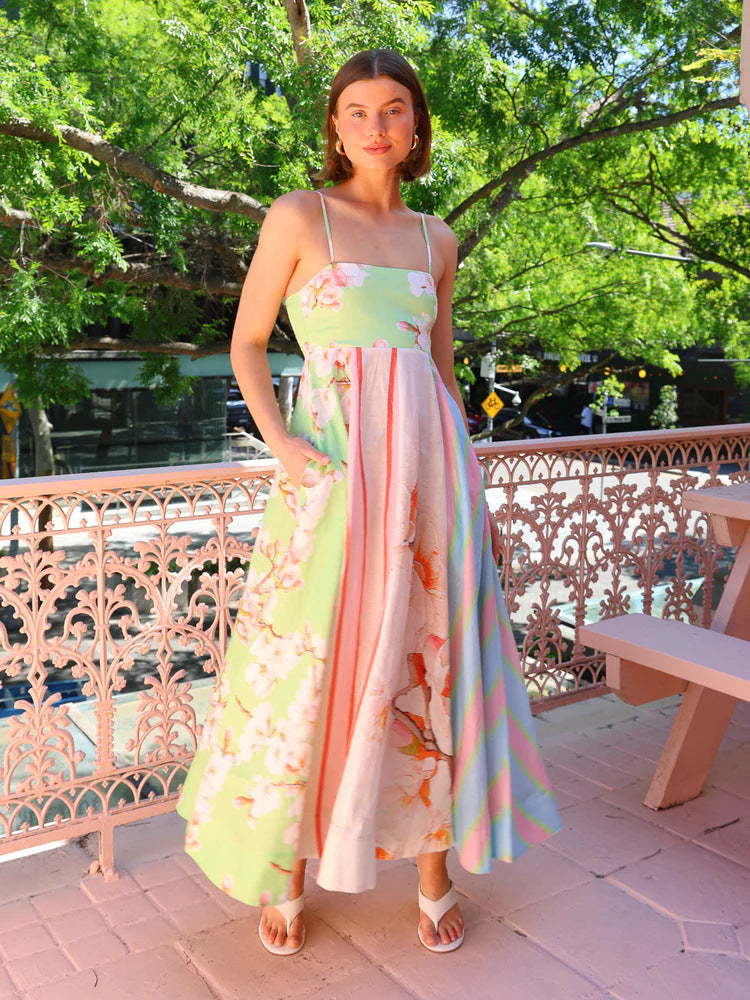 Damen Maxikleid mit floralem Design und verstellbaren Trägern EB
