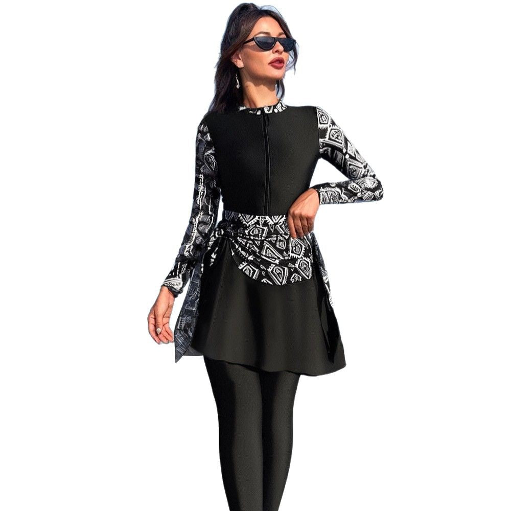 Damen Modischer Schwimmanzug mit Zip und asymmetrischem Rock EB