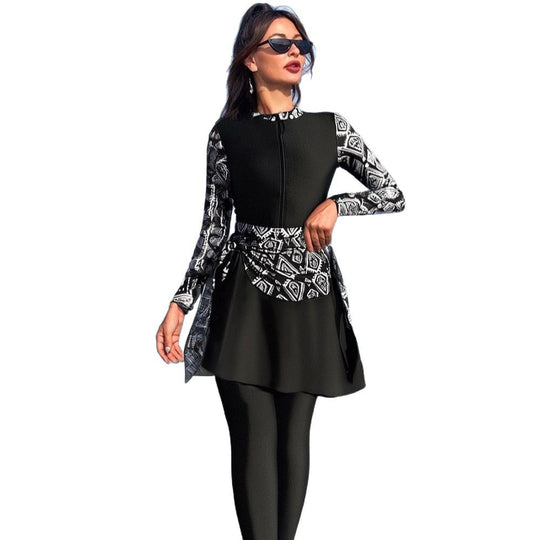 Damen Modischer Schwimmanzug mit Zip und asymmetrischem Rock EB