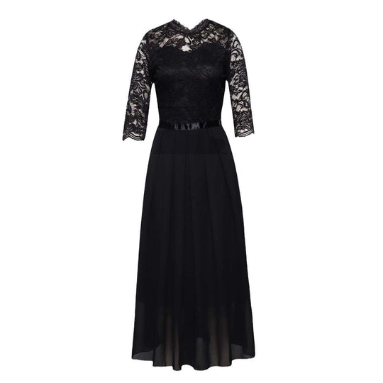 Damen Elegantes Maxikleid mit spitzen Ärmeln und feiner Chiffon-Optik EB