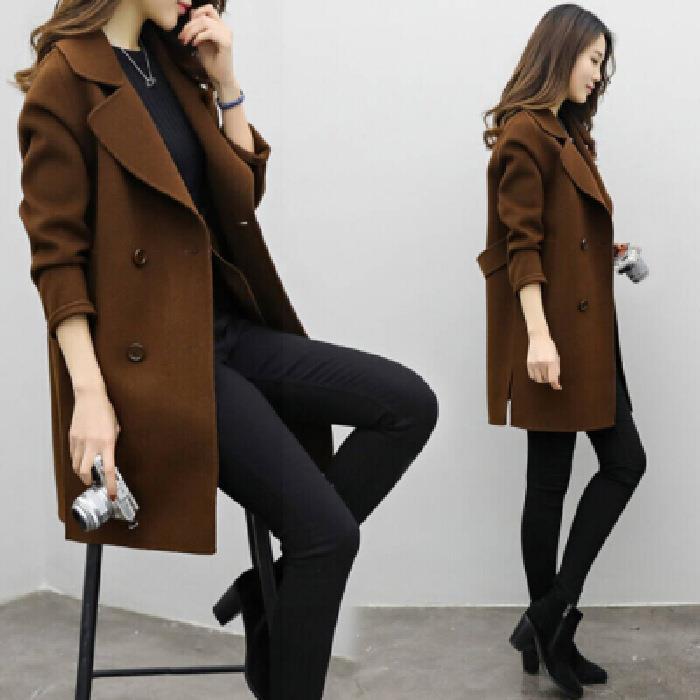 Damen Eleganter Wollmantel mit doppelter Knopfleiste EB