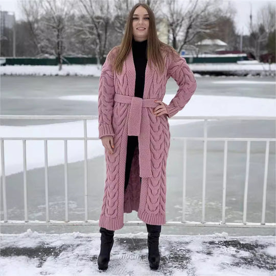 Damen Grobstrickmantel mit offenem Schnitt und praktischen Taschen EB
