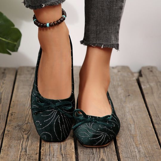 Damen Ballerinas mit elegantem Glitzermuster und feiner Schleifenapplikation EB