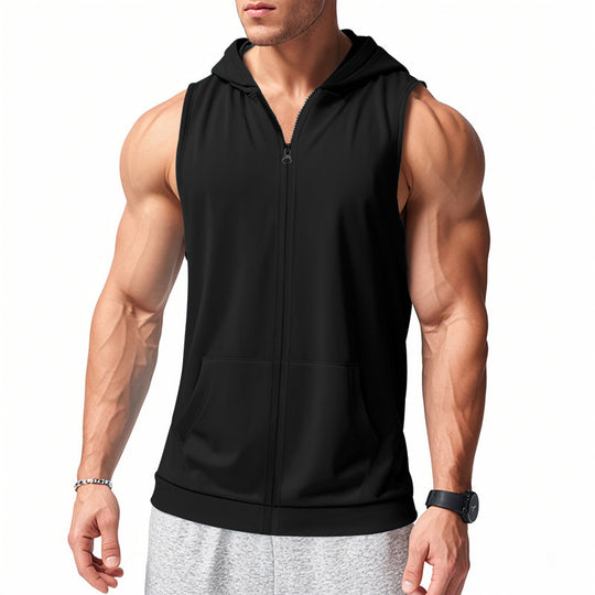 Herren nan funktionale Fitnessweste mit Kapuze, schmaler Passform und Kängurutasche EB